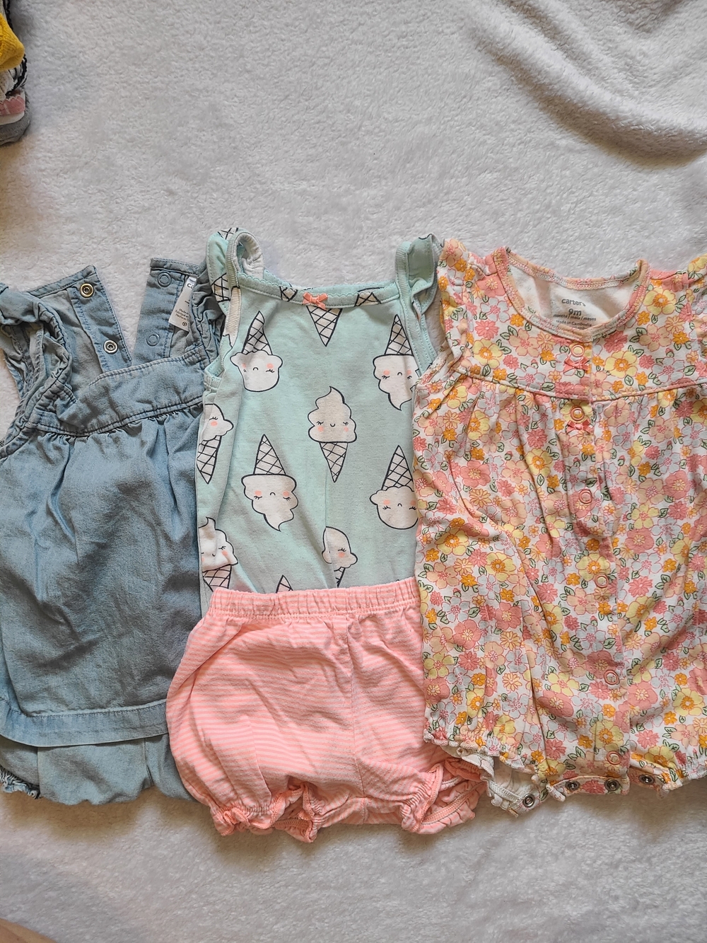 Baby Girls Summer Outfit Bundle — Ice Cream, Floral & Chambray